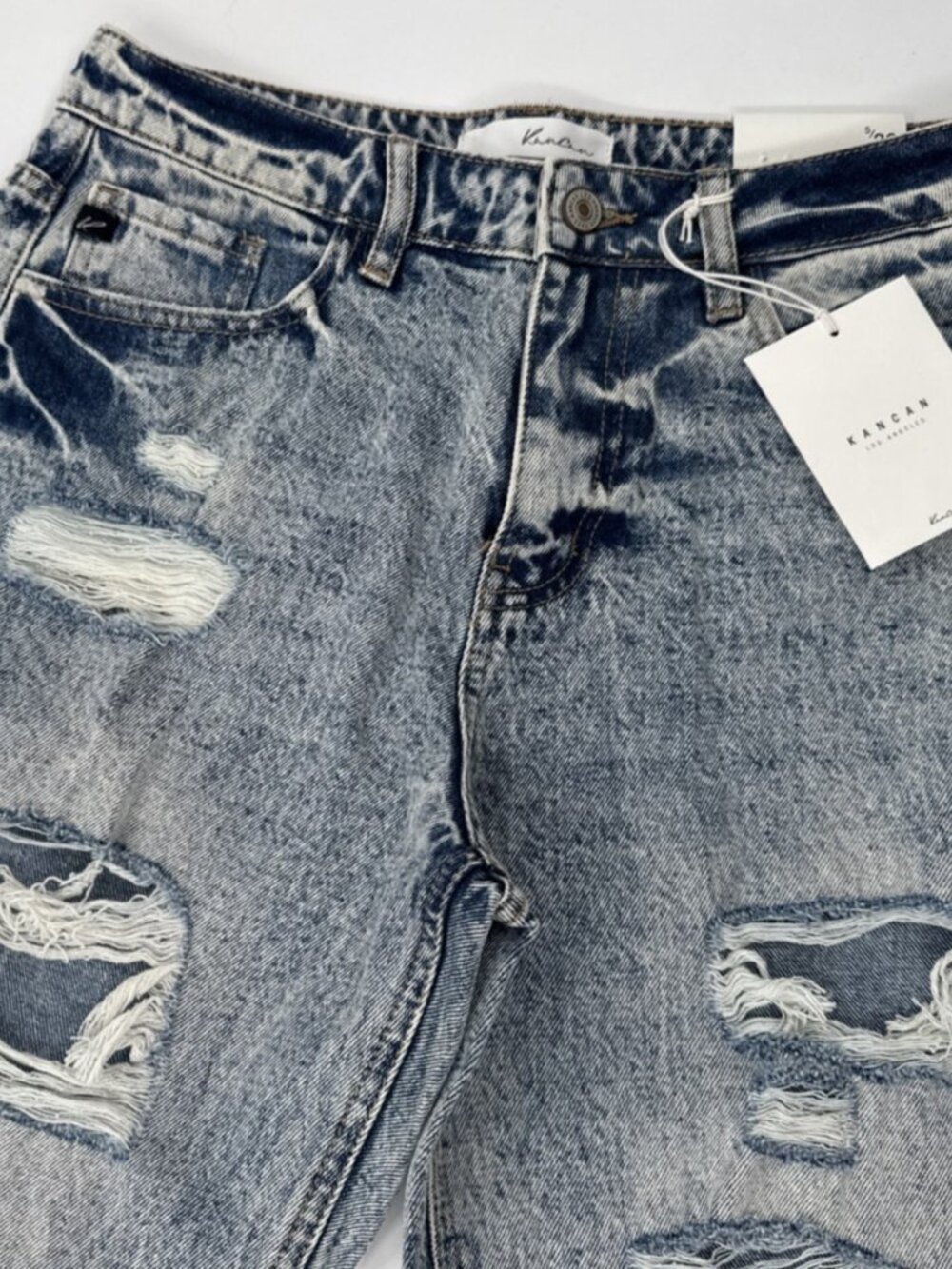 Kancan Womens Jeans 5 26 Acid Wash Denim Ripped Distressed Raw Hem Stretch NEW - Picture 5 of 12